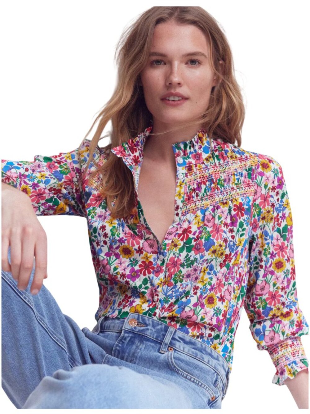 NWT Boden Esme Smocked Detail Frill Top floral blouse size US 8 UK 12 M garden